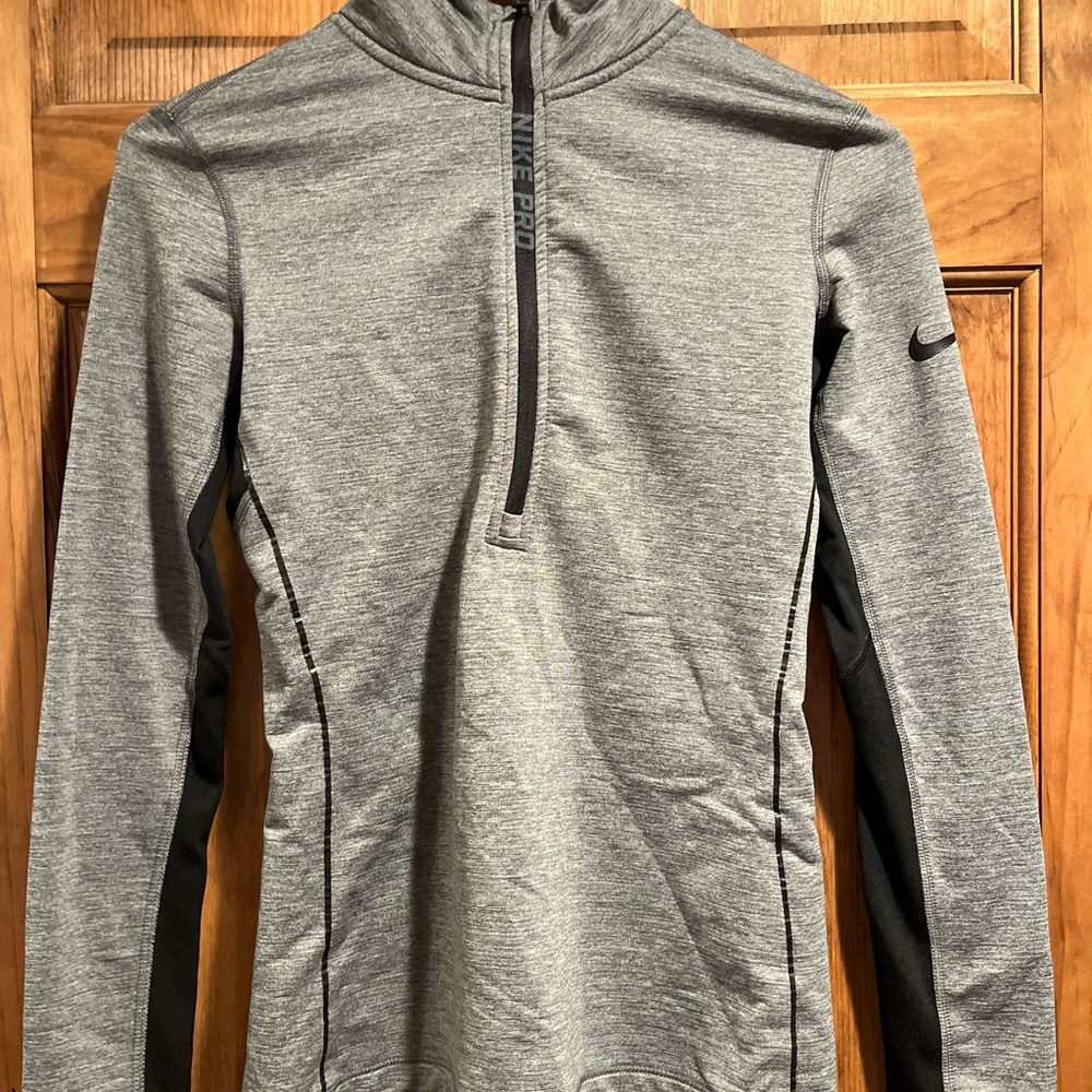 Gray Nike Pro Hyperwarm Quarter Zip